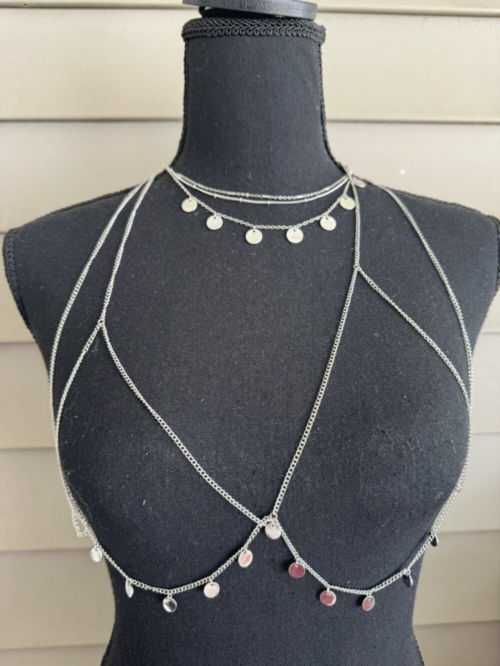 Jennifer & Co Silver Tone Layered 5 pcs Body Chain Statement Necklace Set NEW